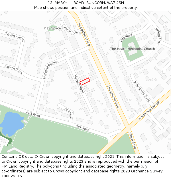 13, MARYHILL ROAD, RUNCORN, WA7 4SN: Location map and indicative extent of plot