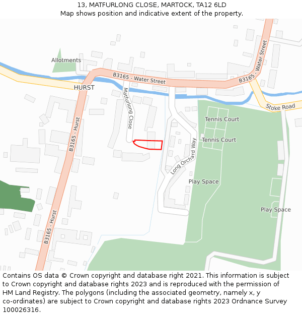 13, MATFURLONG CLOSE, MARTOCK, TA12 6LD: Location map and indicative extent of plot