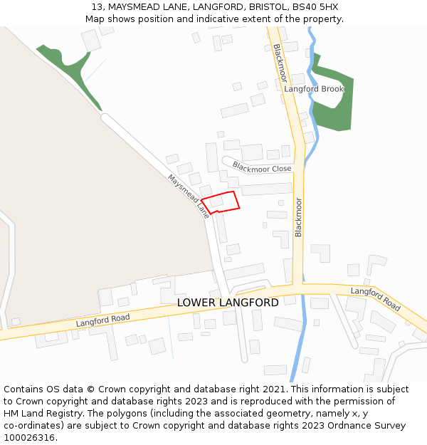 13, MAYSMEAD LANE, LANGFORD, BRISTOL, BS40 5HX: Location map and indicative extent of plot