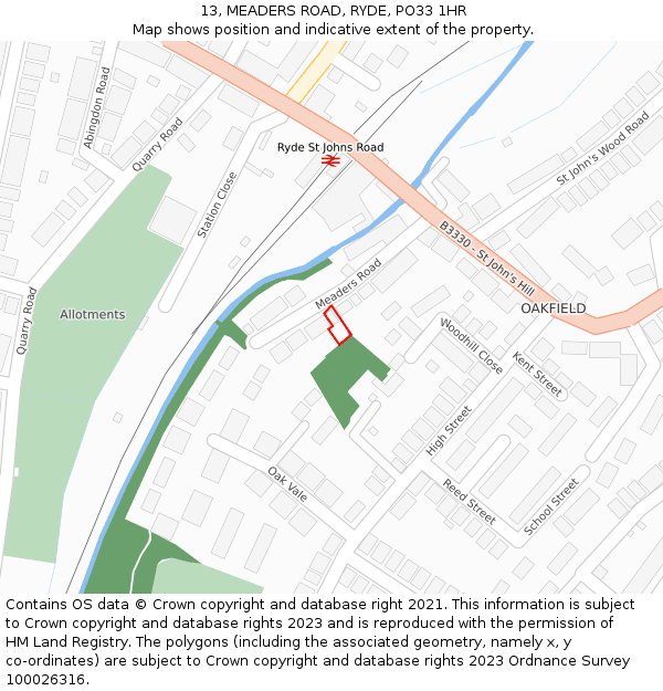 13, MEADERS ROAD, RYDE, PO33 1HR: Location map and indicative extent of plot