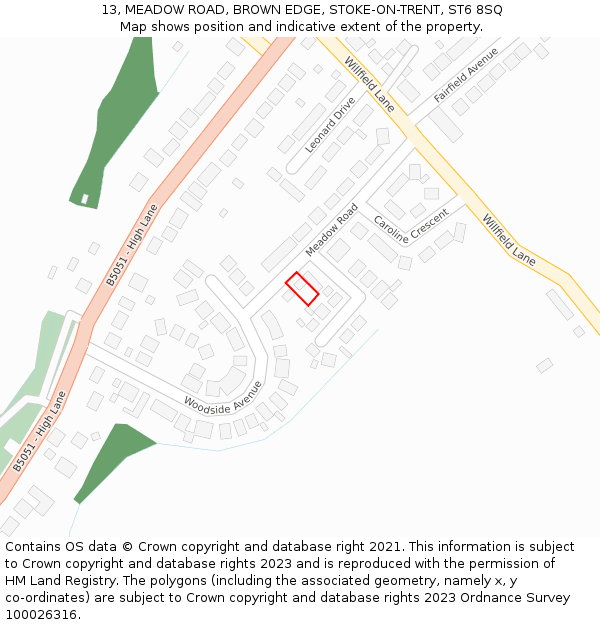 13, MEADOW ROAD, BROWN EDGE, STOKE-ON-TRENT, ST6 8SQ: Location map and indicative extent of plot