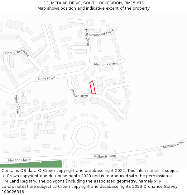 13, MEDLAR DRIVE, SOUTH OCKENDON, RM15 6TS: Location map and indicative extent of plot