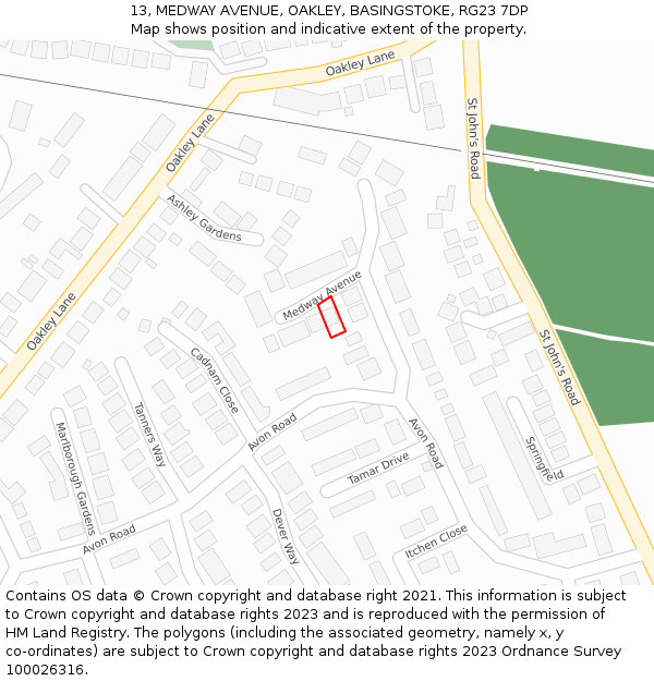 13, MEDWAY AVENUE, OAKLEY, BASINGSTOKE, RG23 7DP: Location map and indicative extent of plot