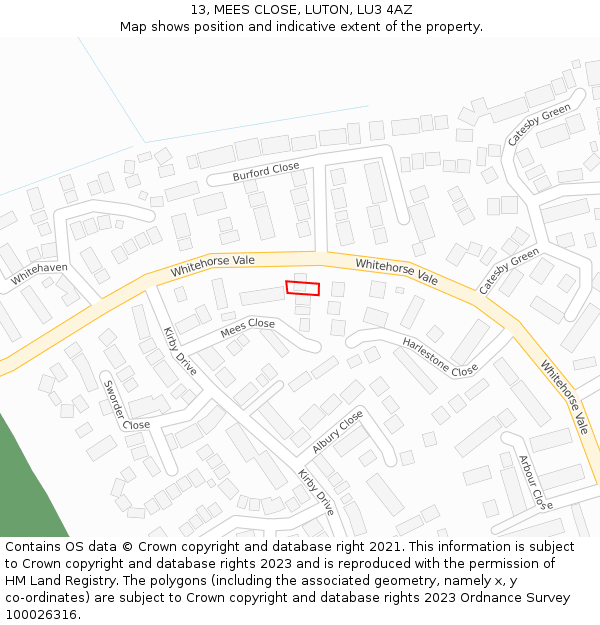 13, MEES CLOSE, LUTON, LU3 4AZ: Location map and indicative extent of plot