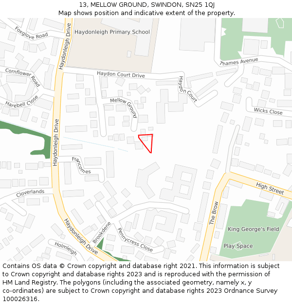 13, MELLOW GROUND, SWINDON, SN25 1QJ: Location map and indicative extent of plot