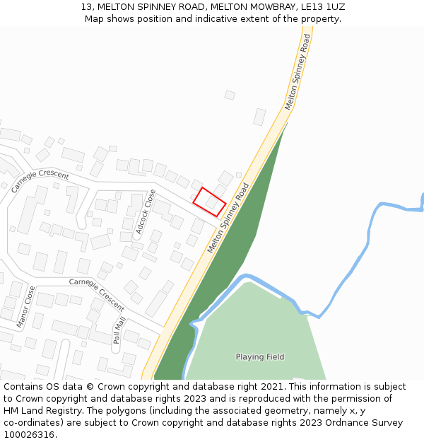 13, MELTON SPINNEY ROAD, MELTON MOWBRAY, LE13 1UZ: Location map and indicative extent of plot