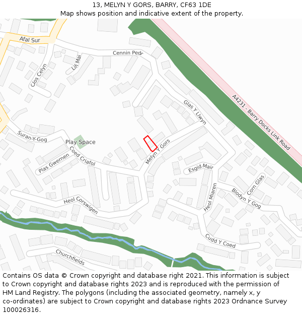 13, MELYN Y GORS, BARRY, CF63 1DE: Location map and indicative extent of plot