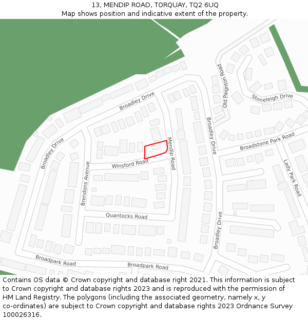 13, MENDIP ROAD, TORQUAY, TQ2 6UQ: Location map and indicative extent of plot