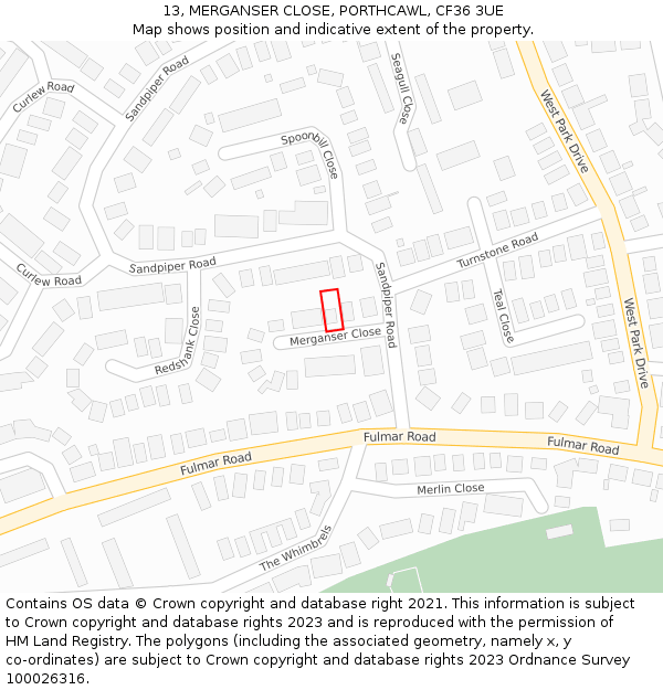13, MERGANSER CLOSE, PORTHCAWL, CF36 3UE: Location map and indicative extent of plot