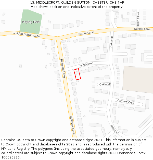 13, MIDDLECROFT, GUILDEN SUTTON, CHESTER, CH3 7HF: Location map and indicative extent of plot