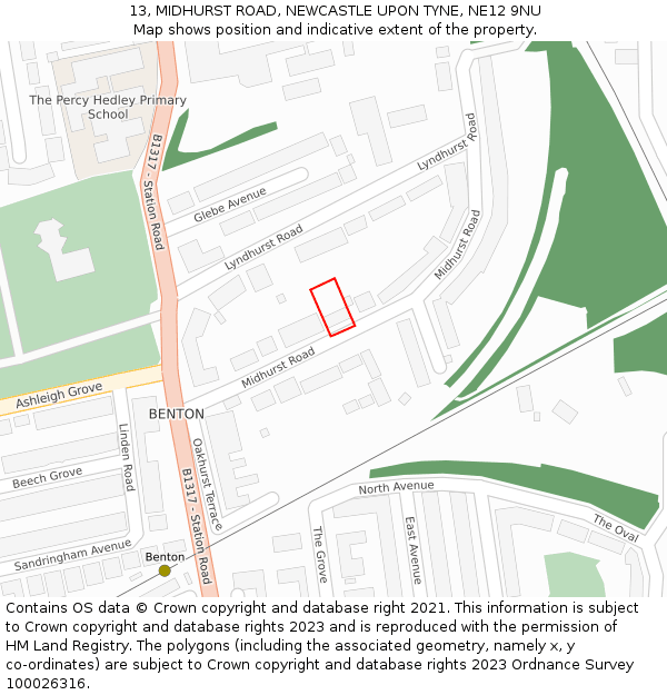 13, MIDHURST ROAD, NEWCASTLE UPON TYNE, NE12 9NU: Location map and indicative extent of plot