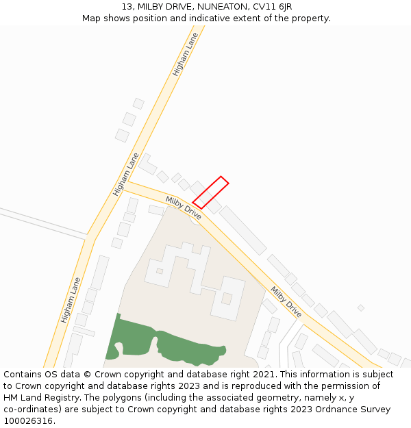 13, MILBY DRIVE, NUNEATON, CV11 6JR: Location map and indicative extent of plot