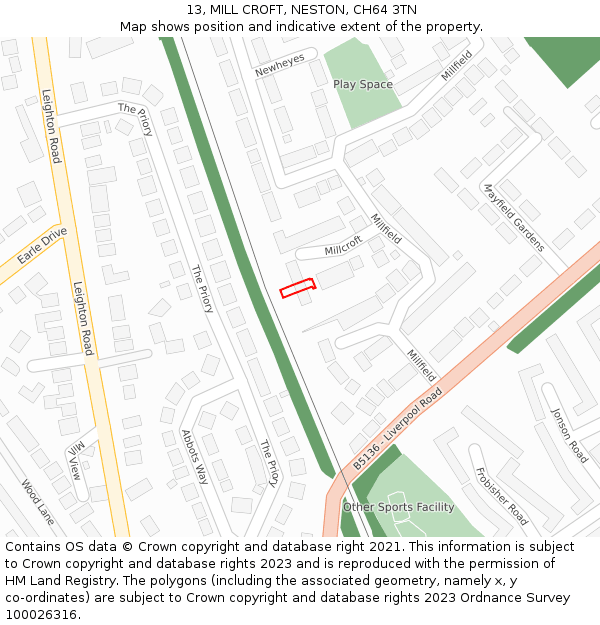 13, MILL CROFT, NESTON, CH64 3TN: Location map and indicative extent of plot