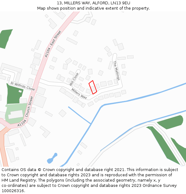 13, MILLERS WAY, ALFORD, LN13 9EU: Location map and indicative extent of plot