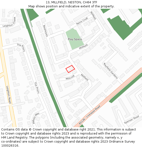 13, MILLFIELD, NESTON, CH64 3TF: Location map and indicative extent of plot