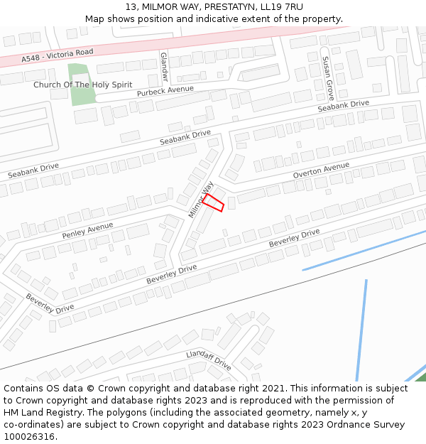 13, MILMOR WAY, PRESTATYN, LL19 7RU: Location map and indicative extent of plot