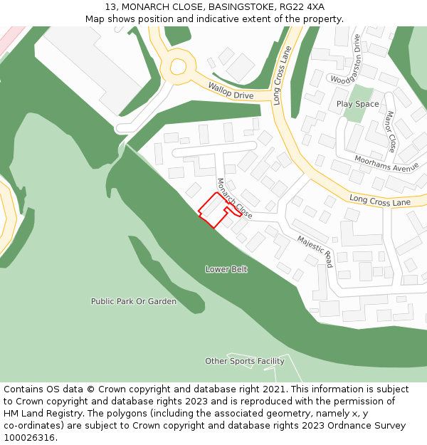 13, MONARCH CLOSE, BASINGSTOKE, RG22 4XA: Location map and indicative extent of plot