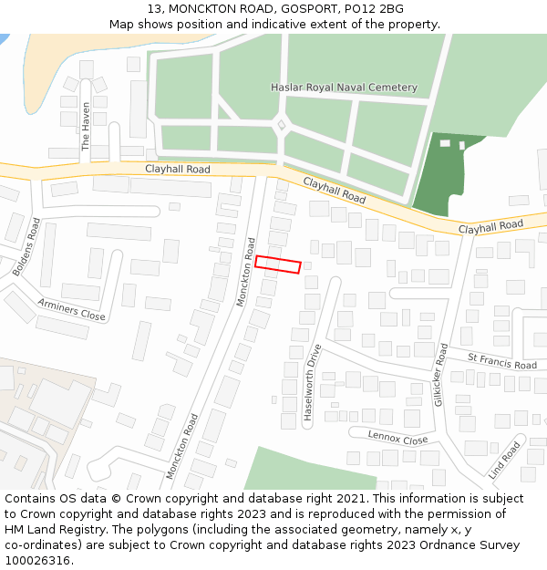 13, MONCKTON ROAD, GOSPORT, PO12 2BG: Location map and indicative extent of plot