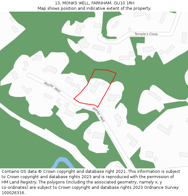 13, MONKS WELL, FARNHAM, GU10 1RH: Location map and indicative extent of plot