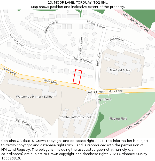 13, MOOR LANE, TORQUAY, TQ2 8NU: Location map and indicative extent of plot