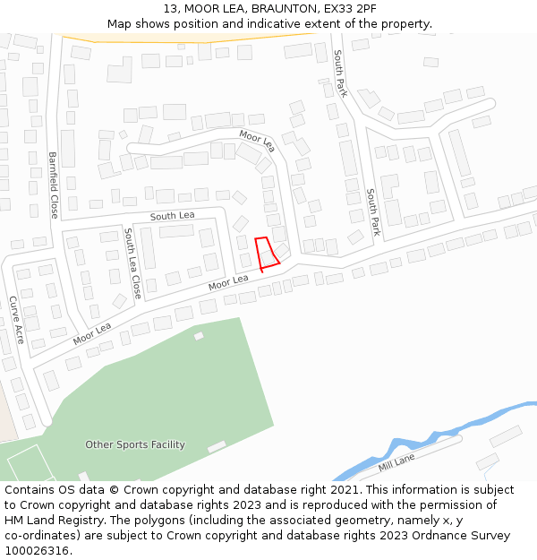 13, MOOR LEA, BRAUNTON, EX33 2PF: Location map and indicative extent of plot