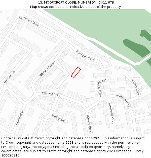 13, MOORCROFT CLOSE, NUNEATON, CV11 6TB: Location map and indicative extent of plot