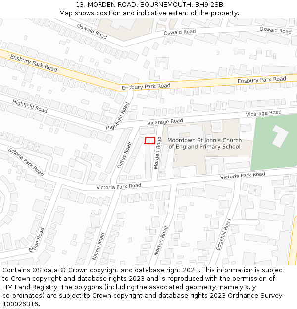 13, MORDEN ROAD, BOURNEMOUTH, BH9 2SB: Location map and indicative extent of plot