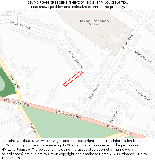 13, MORGAN CRESCENT, THEYDON BOIS, EPPING, CM16 7DU: Location map and indicative extent of plot