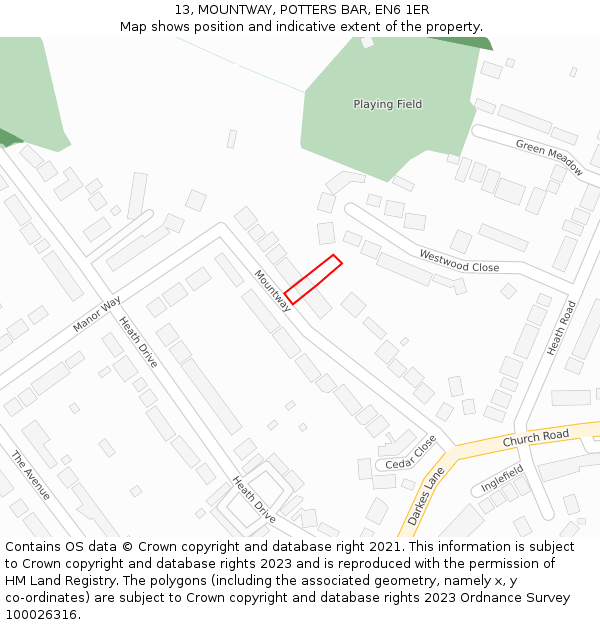 13, MOUNTWAY, POTTERS BAR, EN6 1ER: Location map and indicative extent of plot