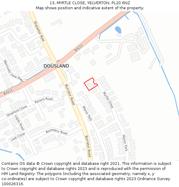 13, MYRTLE CLOSE, YELVERTON, PL20 6NZ: Location map and indicative extent of plot