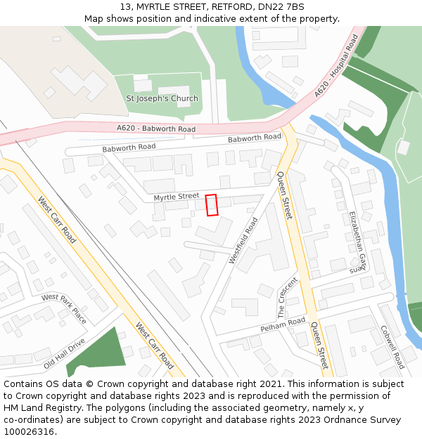 13, MYRTLE STREET, RETFORD, DN22 7BS: Location map and indicative extent of plot
