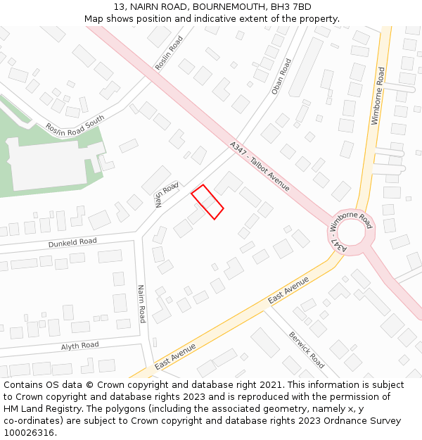 13, NAIRN ROAD, BOURNEMOUTH, BH3 7BD: Location map and indicative extent of plot