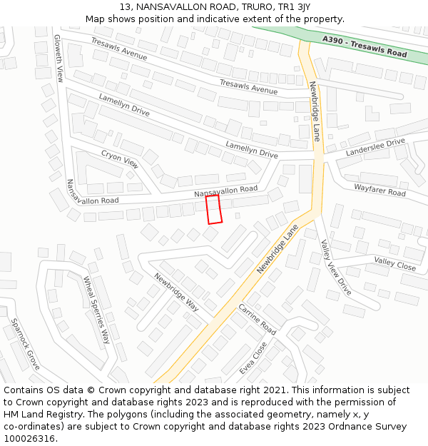 13, NANSAVALLON ROAD, TRURO, TR1 3JY: Location map and indicative extent of plot