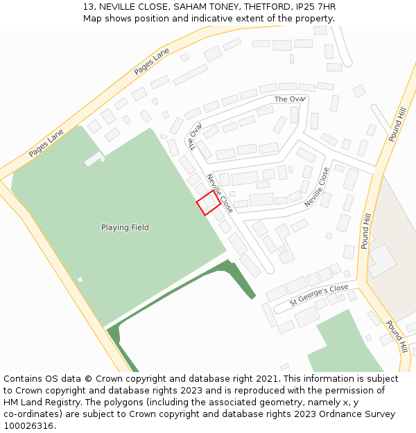 13, NEVILLE CLOSE, SAHAM TONEY, THETFORD, IP25 7HR: Location map and indicative extent of plot