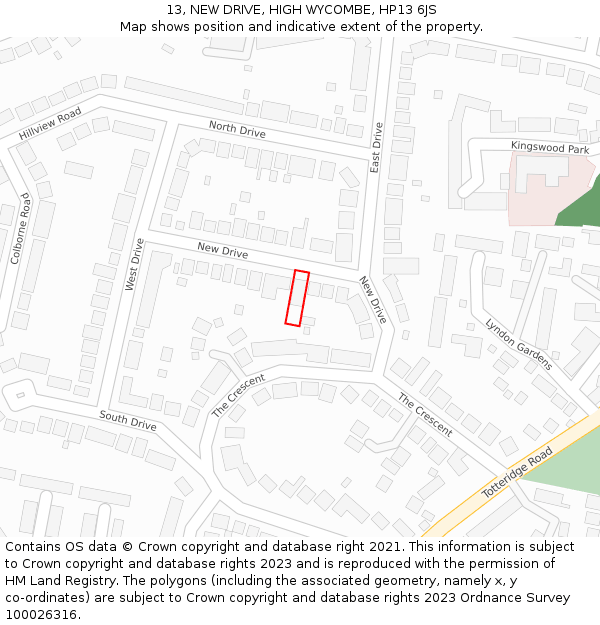 13, NEW DRIVE, HIGH WYCOMBE, HP13 6JS: Location map and indicative extent of plot