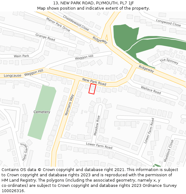 13, NEW PARK ROAD, PLYMOUTH, PL7 1JF: Location map and indicative extent of plot