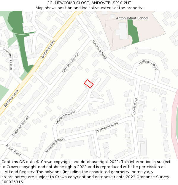 13, NEWCOMB CLOSE, ANDOVER, SP10 2HT: Location map and indicative extent of plot