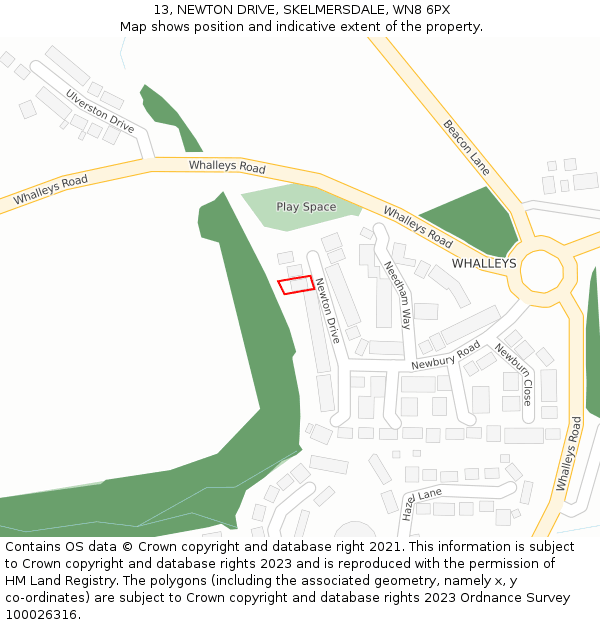 13, NEWTON DRIVE, SKELMERSDALE, WN8 6PX: Location map and indicative extent of plot