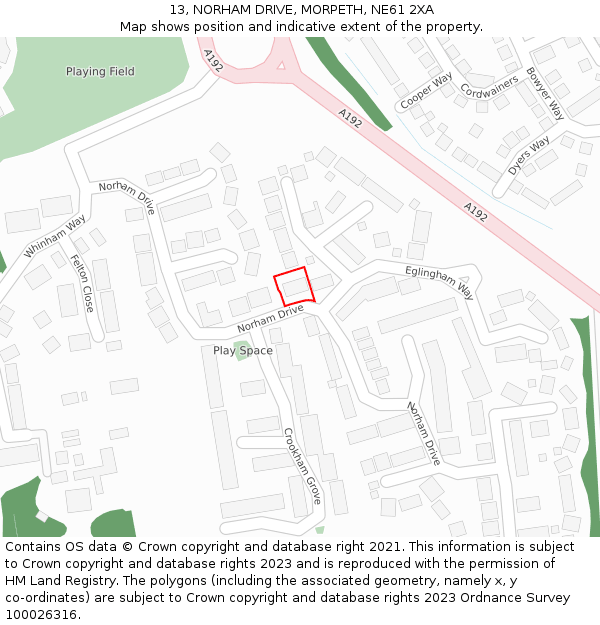 13, NORHAM DRIVE, MORPETH, NE61 2XA: Location map and indicative extent of plot