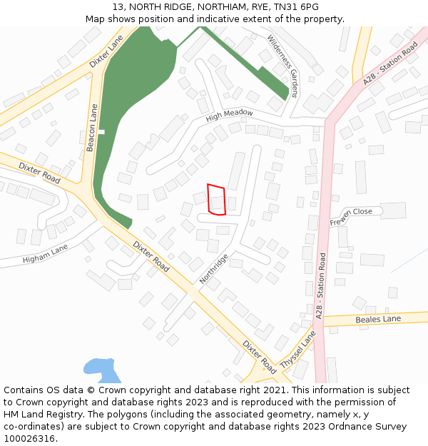 13, NORTH RIDGE, NORTHIAM, RYE, TN31 6PG: Location map and indicative extent of plot