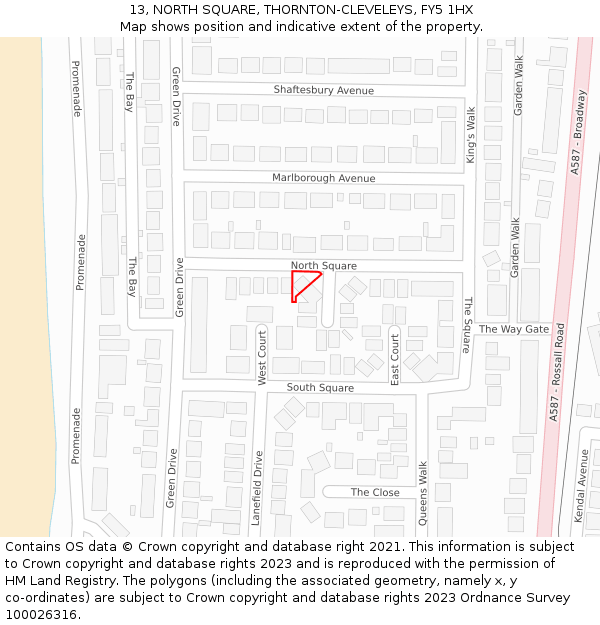 13, NORTH SQUARE, THORNTON-CLEVELEYS, FY5 1HX: Location map and indicative extent of plot