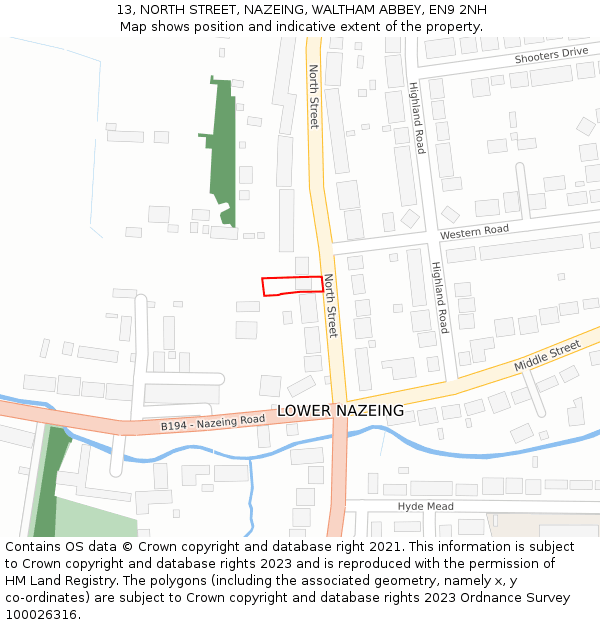 13, NORTH STREET, NAZEING, WALTHAM ABBEY, EN9 2NH: Location map and indicative extent of plot
