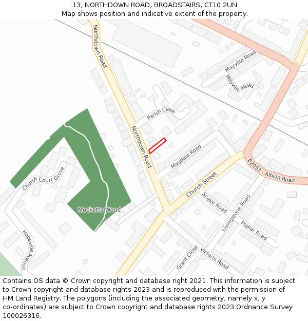 13, NORTHDOWN ROAD, BROADSTAIRS, CT10 2UN: Location map and indicative extent of plot