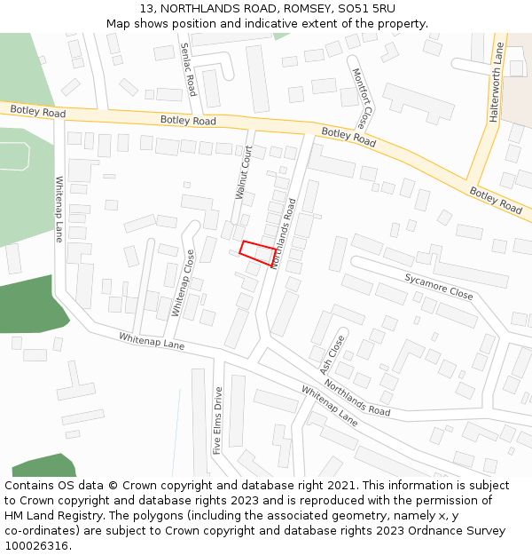 13, NORTHLANDS ROAD, ROMSEY, SO51 5RU: Location map and indicative extent of plot