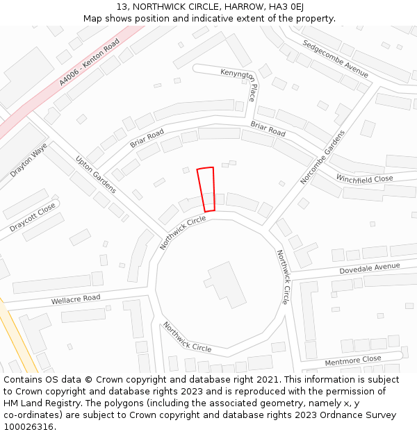 13, NORTHWICK CIRCLE, HARROW, HA3 0EJ: Location map and indicative extent of plot