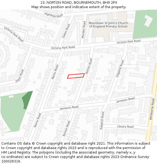 13, NORTON ROAD, BOURNEMOUTH, BH9 2PX: Location map and indicative extent of plot