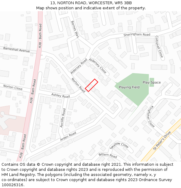 13, NORTON ROAD, WORCESTER, WR5 3BB: Location map and indicative extent of plot