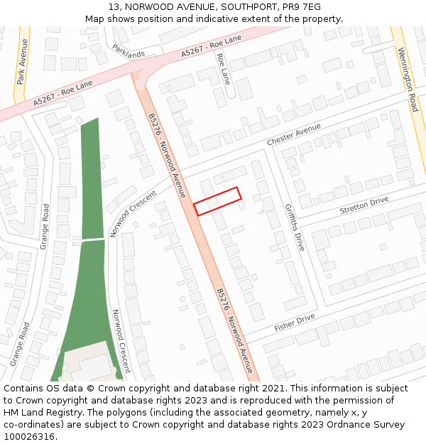 13, NORWOOD AVENUE, SOUTHPORT, PR9 7EG: Location map and indicative extent of plot