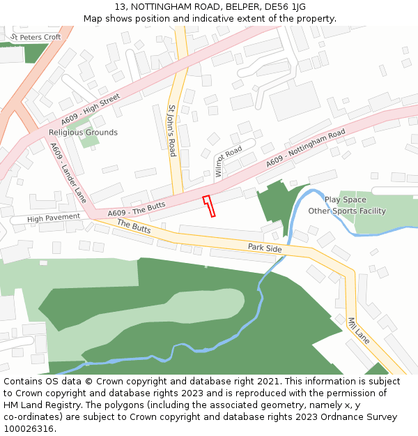 13, NOTTINGHAM ROAD, BELPER, DE56 1JG: Location map and indicative extent of plot