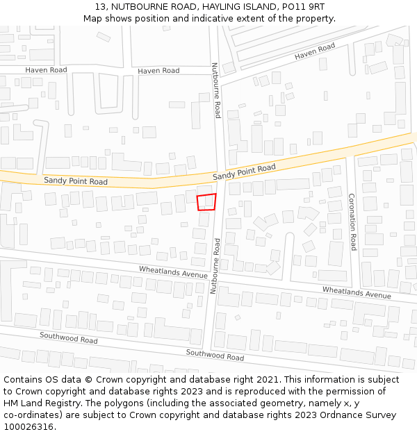 13, NUTBOURNE ROAD, HAYLING ISLAND, PO11 9RT: Location map and indicative extent of plot